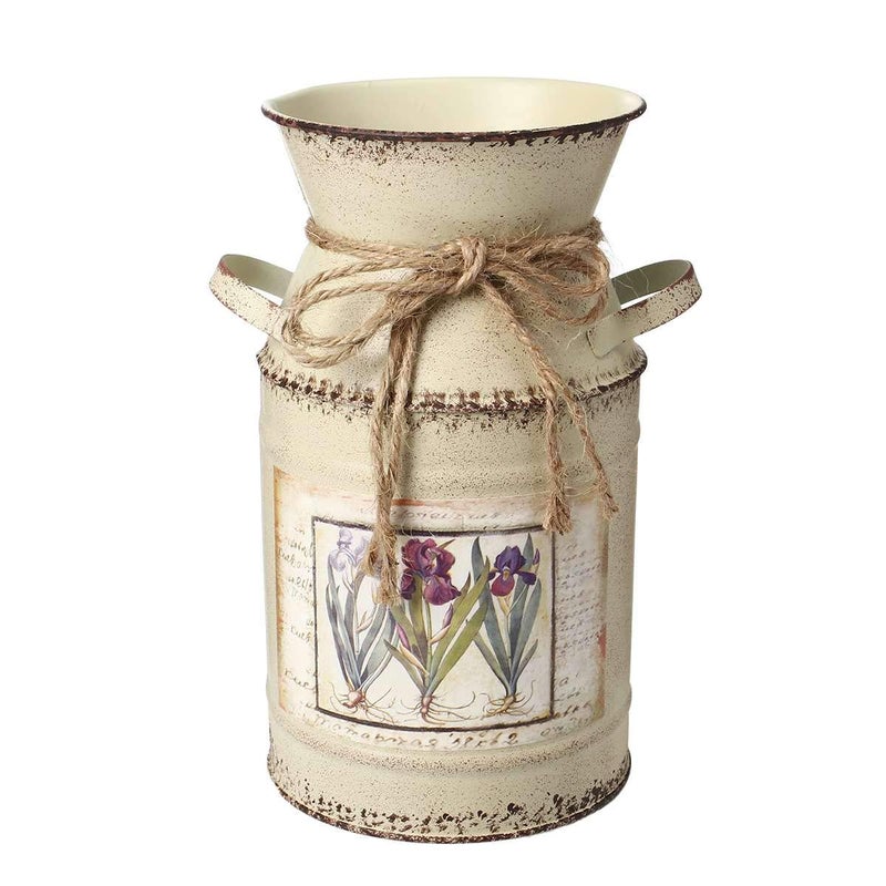 PEPAXON Shabby Metal Vase for Flower Rustic Vase White Vase Pitcher with Handle French Vintage Jug for Home Decoration Wedding Party Metal - Image 1